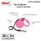 Rosa flexi-Hundeleine "Das Original – made in Germany," mit ergonomischem Griff, robustem Riemen, 3 m Länge, für Hunde bis 12 kg.