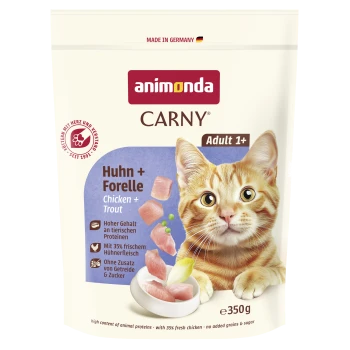 Animonda Carny Katzenfutterbeutel, orangegetigert, Erwachsene 1+, Huhn + Forelle (Chicken + Trout), 350 g.