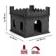 Graues Filzhaustier-Schloss mit einer Höhe von etwa 46 cm und einer Breite von 55 cm, mit mehreren Öffnungen und einem stabilen Design.