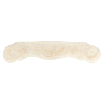 Ein plüschiges, cremefarbenes Hundespielzeug in Form eines Knochens, mit weichem, flauschigem Stoff und abgerundeten Enden.