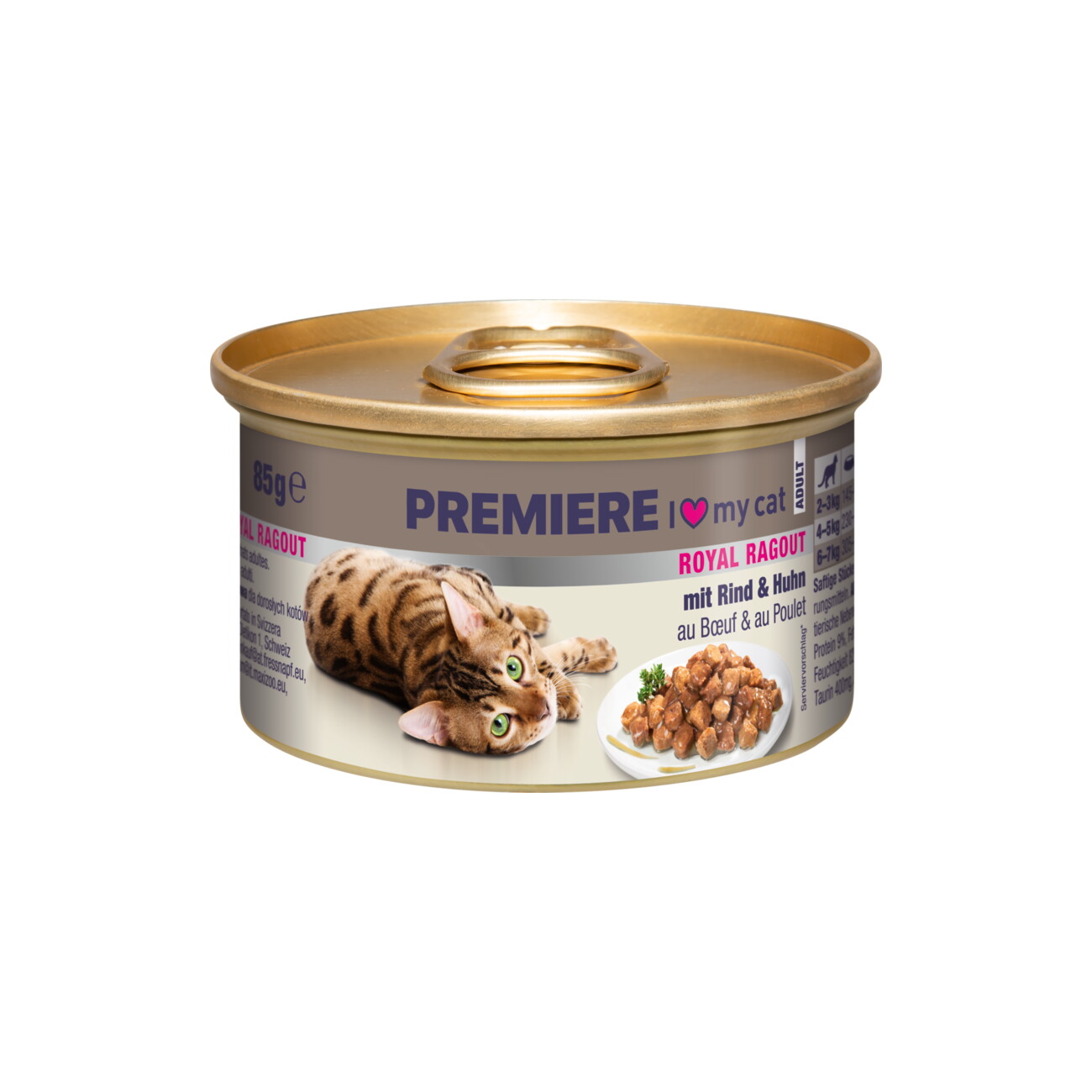 PREMIERE Royal Ragout Nassfutter Katze Adult Rind und Huhn 18x85 g