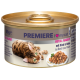 Katzenfutterdose mit einem goldenen Deckel, mit einer Bengal-Katze und beschriftet mit 'Premiere I ♥ my cat Adult Royal Ragout mit Rind & Huhn.'