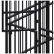 Schwarzer Metall-Haustierkäfig mit vertikalen Stäben und einem sicheren Schlossmechanismus, entworfen für Sicherheit und Eingrenzung.