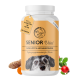 Flasche mit 'Senior Vital' Hundefutterergänzung mit dem Gesicht eines Hundes auf dem Etikett, das Mobilität und Wohlbefinden fördert, enthält 120 Tabletten.