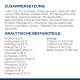 Deutsches Futtermittel-Etikett mit 'ZUSAMMENSETZUNG (Huhn 22%)' und 'ANALYTISCHE BESTANDTEILE (Protein 8,5%, Feuchtigkeit 80%)'.