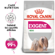 Sac de nourriture pour chien Royal Canin Exigent Mini avec une illustration de petit chien et le texte : "Care Nutrition" et "Satisfait les appétits difficiles."