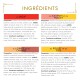 Ingrédients d'aliment pour animaux intitulés «INGRÉDIENTS» avec quatre saveurs : bœuf ; saumon et poulet ; dinde et canard ; poulet et foie