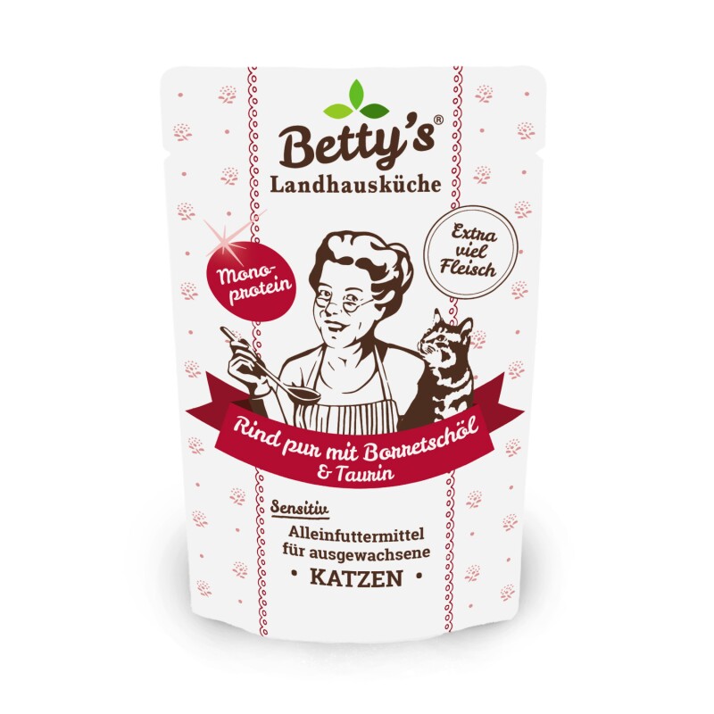 Betty's Landhausküche Frischebeutel Rind pur 12 x 100g für Katze