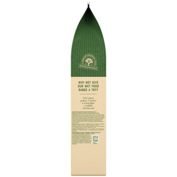 Green wet pet food packaging with text: "Try our wet food range! Full of natural goodness, perfect as a topper or complete meal."