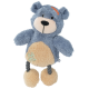 Ein plüschiger blauer Bär mit einem beigen Bauch und Seilbeinen, der ein süßes Gesicht und ein kleines dekoratives Patch auf dem Bauch hat.
