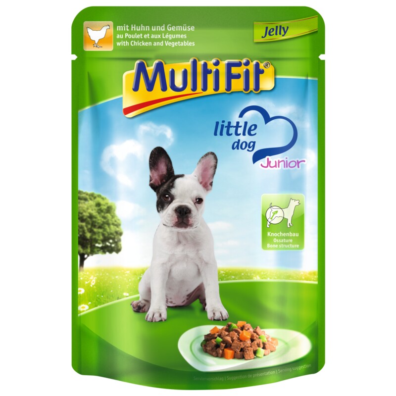 MultiFit Junior Little Dog Pouch Jelly kip en groente 24x100 g