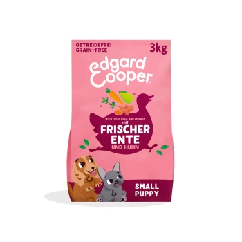 Rosa 3-kg-Beutel Edgard Cooper Welpenfutter für kleine Hunde, getreidefrei, frische Ente und Huhn (Frischer Ente und Huhn).