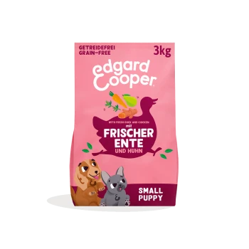 Rosa 3-kg-Beutel Edgard Cooper Welpenfutter für kleine Hunde, getreidefrei, frische Ente und Huhn (Frischer Ente und Huhn).