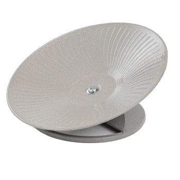 Ein graues Haustier-Laufrad mit einer strukturierten Oberfläche und einem stabilen Sockel, geeignet für kleine Tiere wie Hamster oder Zwerghamster.