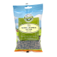 Eine durchsichtige Tüte mit Bellfor Hundeleckerlis, beschriftet "Heide-Happen mit Lamm" mit einem grünen und blauen Design, das besagt: "Der perfekte weiche Snack für unterwegs."