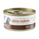 Boîte de nourriture humide pour chat Almo Nature 70 g avec languette ; étiquette 'almo nature' 'TOUS LES PROFITS POUR LA PLANÈTE' ; bœuf.