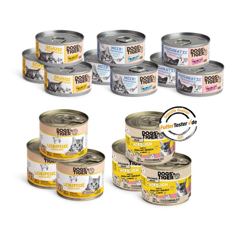 Dogs'n Tiger Adult Nassfutter Katze, Mixpaket Top of the tops! 15 teilig