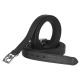 Schwarze Leder-Haustierleine mit einer silbernen Schnalle, mit dem geprägten Text "EQUINATE" am Griff.