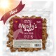 Weiche Haustierleckerlis mit der Bezeichnung "Meaty's" aus 100% Pferdefleisch, geeignet für Hunde und Katzen, in einer 220g Verpackung.