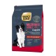 Sac de nourriture pour chien présentant un chien noir et blanc sur le devant, étiqueté 'SELECT GOLD MEDIUM ADULT Complete', riche en bœuf.