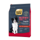 Dog food bag featuring a black and white dog on the front, labeled "SELECT GOLD MEDIUM ADULT Complete," rich in beef.