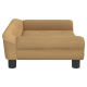 Ein stilvolles, modernes Haustiersofa in warmem Tan mit plüschigem Stoff, abgerundeten Kanten und kurzen schwarzen Beinen.