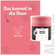 Logo von ALPHAZOO mit einer pinken Herzillustration, begleitet von Text auf Deutsch über ihre Haustierprodukte, die mit Liebe in Dortmund hergestellt werden.