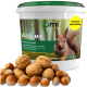 Ein 1 kg Behälter "Nüsse Mix" von Orni, mit einem Eichhörnchen, das eine Nuss hält, mit Text, der eine Mischung aus Walnüssen, Haselnüssen und Eicheln beschreibt.