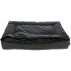 Ein rechteckiges Haustierbett mit einem dunkelgrauen Stoffäußeren und einem plüschigen, gepolsterten schwarzen Innenraum, entworfen für Komfort.