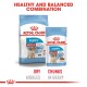 Royal Canin puppy food packaging featuring dry kibbles (4 kg) and chunks in gravy (140 g), labeled "Healthy and Balanced Combination."