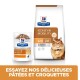 Emballage de nourriture pour chats Hill's Prescription Diet "Reins + Mobilité" avec sachet, sac et image de chat. Texte : "ESSAYEZ NOS DÉLICIEUSES PÂTÉES ET CROQUETTES".
