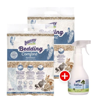 Bedding Comfort 2x20L + Bunny "alles Klärchen" Gehege-Pflege 500ml gratis Zwei 20-Liter-Beutel Bunny Bedding Comfort für Kleintiere und eine Sprühflasche Bunny KlarChén zur Pflege.