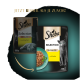 Bild der Sheba Katzenfutterverpackung, mit "Selection in Sauce mit Huhn" mit einer grauen Katze und einer Schüssel mit Futter, der Text lautet "JETZT BESSER ALS JE ZUVOR!"