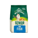 Bag of James Wellbeloved Senior Cat food, featuring a fish flavor, suitable for cats aged 7 years and older, with images of a cat and a kitten.