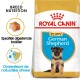Royal Canin Puppy Duitse Herder hondenvoer zak met een puppy afbeelding, met tekst die de voeding voor het ras en immuunondersteuning benadrukt.