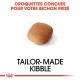 Croquettes marron conçues pour Bichon Frisé, avec le texte "TAILOR-MADE KIBBLE" et "CROQUETTES CONÇUES POUR VOTRE BICHON FRISÉ."