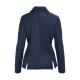 Marineblaue Damenjacke von hinten betrachtet, mit klassischem Kragen und taillierter Passform mit seitlichen Schlitzen.