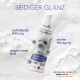 Flasche Pawlie's Seidenglanz Shampoo für Hunde, mit einem Bild eines weißen Hundes, mit Text, der Aufhellung, sanfte Reinigung und angenehmen Duft hervorhebt.