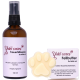 Yuki cares Trauerhilfespray (100 ml) in einer braunen Glasflasche und einer pfotenförmigen Fellbutter, beide für die Haustierpflege, mit deutschem Text.