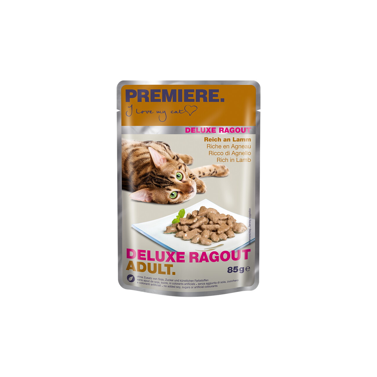 PREMIERE Deluxe Ragout Nassfutter Katze Adult Reich an Lamm 22x85 g