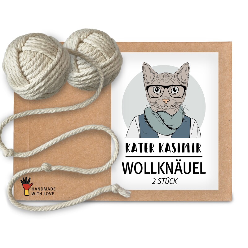 Kater Kasimir 2 Wollknäuel aus Baumwolle als Katzenspielzeug