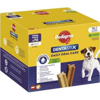 Zahnpflege Dentastix Daily Oral Care Multipack Mini, 70x Pedigree Dentastix Daily Oral Care Mega-Pack, enthält 70 Zahnpflege-Kauartikel für Hunde mit einem Gewicht von 5-10 kg, fördert die Mundgesundheit.