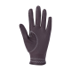 Schwarze Pflegehandschuhe für Haustiere mit strukturiertem Oberflächen und weißen Nähten, palmauf gegen einen weißen Hintergrund präsentiert.