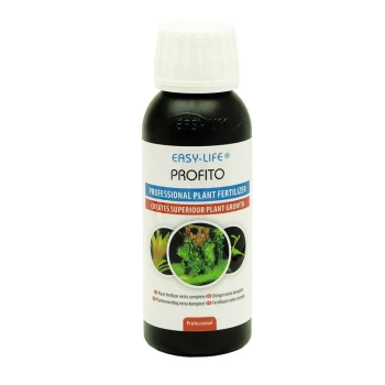 Easylife ProFito 250 ml Flasche Easy-Life Profito professioneller Pflanzen-Dünger, mit dem Text "Schafft überlegenes Pflanzenwachstum" und Bildern gesunder Pflanzen.