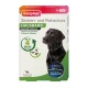 Verpackung des Beaphar reflektierenden Floh- und Zeckenhalsbands mit einem schwarzen Hund, mit Text, der Schutz für bis zu 4 Monate anzeigt.