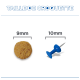 Image intitulée 'TAILLE DE CROQUETTE' montrant une croquette de 9 mm à gauche et une punaise bleue de 10 mm à droite pour comparaison de taille.