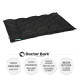Schwarzes Haustierbett mit gepolstertem Design, beschriftet mit "Doctor Bark", mit Details zu Haltbarkeit, Hygiene und Pflegehinweisen.