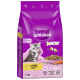 Lila Whiskas Junior Katzenfutterbeutel mit Kätzchen, Futterschale, 'whiskas'-Logo, 'Junior', Huhn (Huhn/Poulet/Kip) 1,9 kg.