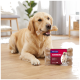 Golden Retriever mâchant un os à côté d'un paquet d'os à mâcher FIT+FUN KAUKNOCHEN sur le sol du salon.