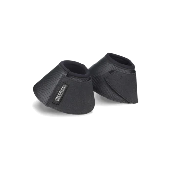 Schwarze Tierstiefel mit einer strukturierten Oberfläche und einer engen Passform, mit einem Stubben Revolution-Logo an der Seite.